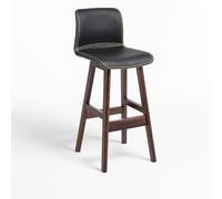 NOBBAT Taburetes de Bar de Madera Maciza, sillas de Altura de mostrador, cojín de Asiento Grueso con Respaldo, Ideales para cocinas y restaurantes(Brown Legs+Black,55cm)