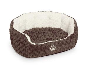 Nobby Cama Acolchada Ovalada de Felpa con cojín Reversible Neiku, 55 x 50 x 21 cm, marrón y Blanco
