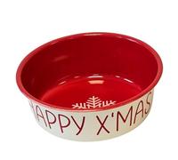 Nobby Xmas Happy Xmas - Cuenco Antideslizante (Acero Inoxidable, 17,0 cm, 0,84 L), Color Rojo y Beige
