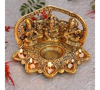 NOBILITY Lakshmi Ganesh Saraswati Estatua con aceite de Diya Deepak Metal Laxmi Ganesha Idol Showpiece Deepam Traditional Diya para Diwali Puja Decoración del hogar Boda Devolución Artículos de regalo
