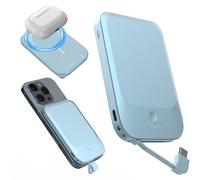 Nobis Slim Power Bank Magnetico 5000mAh con Cable Integrado Cargador Portátil QC3.0 22,5W PD Carga Rápida USBC Entrada/Salida, Bateria Externa Magnetica 15W Power Bank Inalambrico para Phone 16(Azul)
