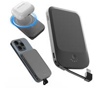 Nobis Slim Power Bank Magnetico 5000mAh con Cable Integrado Cargador Portátil QC3.022,5WPD Carga Rápida USBCEntrada/Salida,Bateria Externa Magnetica15W Power Bank Inalambrico para Phone 16(Negro)