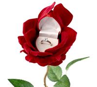 Noble Caja de anillo de flor de corazón rosa para regalo/ceremonia/propuesta/compromiso/boda joyero (rojo)