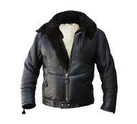 Noble House Chaqueta del Canal Invierno Chaqueta de Piloto en Piel de Oveja Negro