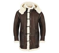 Noble House Parka B-7 Abrigo de invierno de piel de oveja auténtica con capucha para hombre NWT, marrón, L