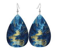 Noble Mountain Streams - Pendientes de piel con forma de lágrima para mujer, aretes colgantes ligeros de PVC, ganchos de plata 925, impresiones de doble cara, regalo hipoalergénico