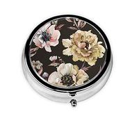 Noble Peony sobre un fondo negro, pastillero, pastillero cuadrado para bolsillo o monedero, pastillero pequeño, organizador de pastillas de viaje