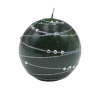 Noble vela esférica, vela de mesa, vela decorativa, vela de cera con diseño de piedras preciosas, vela decorativa como bola de 8 cm, tira plateada, en verde oscuro.