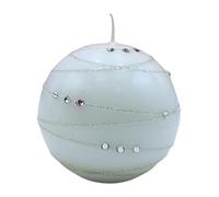 Noble vela esférica, vela de mesa, vela decorativa, vela de cera con diseño de piedras preciosas, vela decorativa como bola de 8 cm, tira plateada, en color blanco.