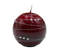 Noble vela esférica, vela de mesa, vela decorativa, vela de cera con diseño de piedras preciosas, vela decorativa como bola de 8 cm, tira plateada, en burdeos.
