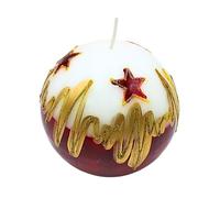 Noble vela esférica, vela de mesa, vela decorativa, vela de cera con motivo de Navidad, vela de Navidad como bola de 10 cm, estrella de Cristo, en blanco, rojo y dorado.