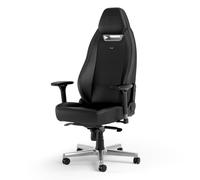 noblechairs Legend Silver Edition - Silla de oficina de piel sintética con soporte lumbar integrado, acolchado de espuma fría, reposabrazos 4D, base de aluminio, función de inclinación y capacidad de