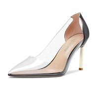 NobleOnly Mujer Aguja Alto High Heel Puntiaguada Cerrado el Dedo del pie Punta Slip-on Pumps Clásico Fiesta Oficina Zapatos 8.5 CM Heels Negro Transparente 38 EU