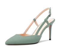 NobleOnly Mujer Aguja Alto High Heel Slingback Pumps Puntiaguada Punta Slip-on Sandalias Clear de Boda Fiesta 8.5 CM Heels Verde Claro Ante 36 EU