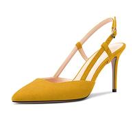 NobleOnly Mujer Aguja Alto High Heel Slingback Pumps Puntiaguada Punta Slip-on Sandalias Clear de Boda Fiesta 8.5 CM Heels Amarillo Ante 38 EU
