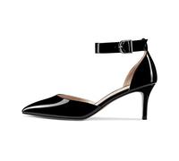 NobleOnly Mujer Aguja Gatito Bajos Heel Correa Tobillo Pumps Cerrado el Dedo del pie Puntiaguada Punta de Boda Oficina Dress Zapatos 6.5 CM Heels Negro Charol 39 EU