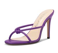 NobleOnly Mujer Alto High Aguja Heel Abierta Redonda Punta Slip-on Nudo Arco Sandalias Fiesta Dress de Boda Zapatos 10 CM Heels Violeta Oscuro 40 EU