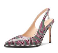 NobleOnly Mujer Alto High Aguja Heel Puntiaguada Punta Slingback Slip-on Dress Pumps Cierre con Hebilla Diamante Cristal Sandalias 10 CM Heels Gris y Rosa 40 EU