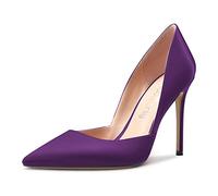 NobleOnly Mujer Alto High Heel Aguja Puntiaguada Punta Slip-on Pumps Dress de Boda Fiesta 10 CM Heels Morado Satín 39 EU