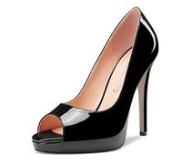NobleOnly Mujer Alto High Heel Plataforma Abierta Punta Pumps Slip-on Clear Cute Fiesta Sandalias 12 CM Heels Negro 36 EU