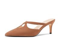 NobleOnly Mujer Gatito Heel Puntiaguada Punta Mules Zapatos Heel Correa Cruzada Slip-on Casual Dress Pumps 6.5 CM Heels Marrón Claro 43 EU