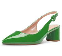 NobleOnly Mujer Medio Tacón Tira Ajustable Sandalias Puntiagudas Zapatos de Tacón Heels Pumps Verde Charol 40 EU