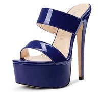 NobleOnly Mujer Plataforma Alto High Heel Redonda Abierta Punta Slip-on Mules Zapatos de Boda Fiesta Dress Baile Zapatos 15 CM Heels Azul Marino 40 EU