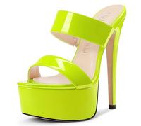 NobleOnly Mujer Plataforma Alto High Heel Redonda Abierta Punta Slip-on Mules Zapatos de Boda Fiesta Dress Baile Zapatos 15 CM Heels Verde Amarillo 37 EU