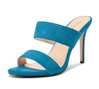 NobleOnly Mujer Redonda Abierta Punta Aguja Alto High Heel Sandalias Casual Dress Slip-on Mules Zapatos 10 CM Heels Azul 36 EU