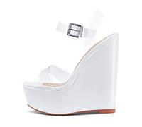 NobleOnly Zapatos de Tacón Mujer Cuña Sandalias Moda Slingback Plataforma 16CM Wedge High Heels Blanco Zapatos EU 43