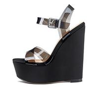 NobleOnly Zapatos de Tacón Mujer Cuña Sandalias Moda Slingback Plataforma 16CM Wedge High Heels Negro Transparente Zapatos EU 38