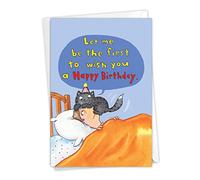 NobleWorks - 1 impresionante tarjeta de felicitación de cumpleaños - Arte de dibujos animados, feliz y divertida nota de cumpleaños - Gato en la cabeza C3791HBDG