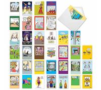 NobleWorks - 36 Assorted Funny Birthday Cards Bulk Box Set with Envelopes (36 Designs, 1 Each) Mixed Humor Greeting Card Variety Pack for Men and Women - Cartoon Party AC9374BDG-B1x36