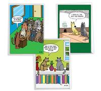NobleWorks Paquete de 3 tarjetas de cumpleaños humorísticas para hombres y mujeres, con sobres de 5 x 7 pulgadas (3 diseños, 1 cada uno), Cat Laughs VC2805BDG-C1x3