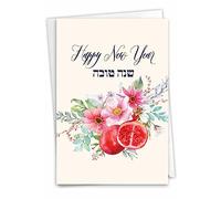 NobleWorks Rosh Hashanah C7759RHG - Tarjeta de papel con sobre (1 tarjeta) con granadas y flores