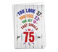 NobleWorks - Tarjeta de cumpleaños 75 divertida - Tarjeta de notas de humor de 75 años, celebración de cumpleaños de hitos - Ecuación de edad 75 C9422MBG