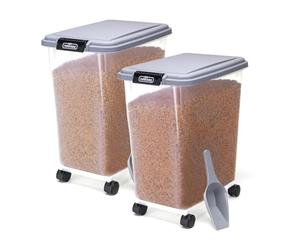 Nobleza - 2 Piezas Contenedor de Comida para Mascotas 30L, Mascotas Caja de Alimentos con Ruedas Contenedor, Tapa abatible, hermética, Transparente, Ruedas y Pala, para Comida para Perros y Gatos