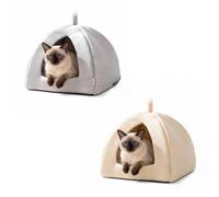 Nobleza 2 x Cama Cueva para Gatos y Perros Mediana, Cama Lavable a Máquina con Cojín Extraíble, Suave Casa para Mascotas 38x38x33 cm, Beige+Gris