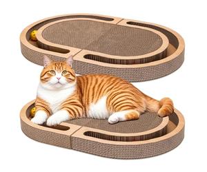 Nobleza 2Pcs Rascador Gato Carton con Juguete de Bola y Hierba Gatera, Alfombrillas de Cartón Rascador de Gato de Interior, 60x40x5cm, Talla Grande