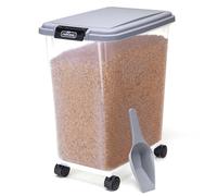 Nobleza - 40L Contenedor de Comida para Mascotas, Mascotas Caja de Alimentos con Ruedas Contenedor, Tapa abatible, hermética, Transparente, Ruedas y