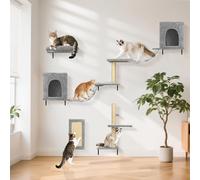 Nobleza 6 Set de Pared de Escalada para Gatos, con 2 Casitas, Puente Colgante, Poste Rascador de Sisal y Plataforma Fija - Mueble Escalada para