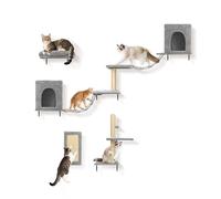 Nobleza 6 Set de Pared de Escalada para Gatos, hasta 10 kg, Mueble Escalada para Dormir, Jugar, con 2 Casitas, Puente Colgante, Poste Rascador de Sisal y Plataforma Fija