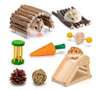 Nobleza 8pcs Juguetes para Hámster, Madera para Masticar Gnaw Throw Toss Juguetes para los Conejos, la Chinchilla, Hámsters, Cobayas