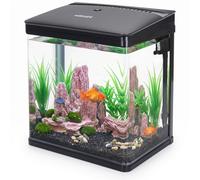 Nobleza - Acuario de Cristal 14L con Iluminación LED y Sistema de Filtro, Pecera con Cubierta y Accesorios para Peces de Agua Dulce y Salada, Diseño