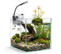 Nobleza Acuario de Cristal 27L sin Tapa con Filtro de Mochila y Luz LED de Clip Flexible