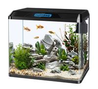 Nobleza - Acuario de Cristal 54L con Iluminación LED y Filtro Interno, Pecera con Tapa para Peces, Diseño de Vidrio Curvo, Negro