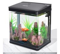 Nobleza - Acuario de cristal con cubierta y luces LED. Sistema de filtro de 14 Litros. Color Negro