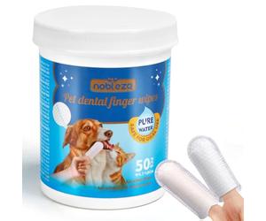 Nobleza Almohadillas de Limpieza de Dientes para Perro y Gato, 50pcs Toallitas de Higiene para Perros, Eliminación Eficaz del Sarro, No Irritante, Tooth Finger Wipes Pure Water W4.1*L8CM White Pink