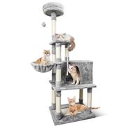 Nobleza Árbol Rascador para Gatos Grande 148cm, Torre de Actividades Multinivel con 9 Postes de Sisal, 2 Nidos, Hamaca y Pompón, Gris