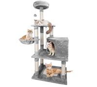 Nobleza Árbol Rascador para Gatos Grande 168cm, Torre de Actividades Multinivel con 9 Postes de Sisal, 2 Nidos, Hamaca y Pompón, Gris